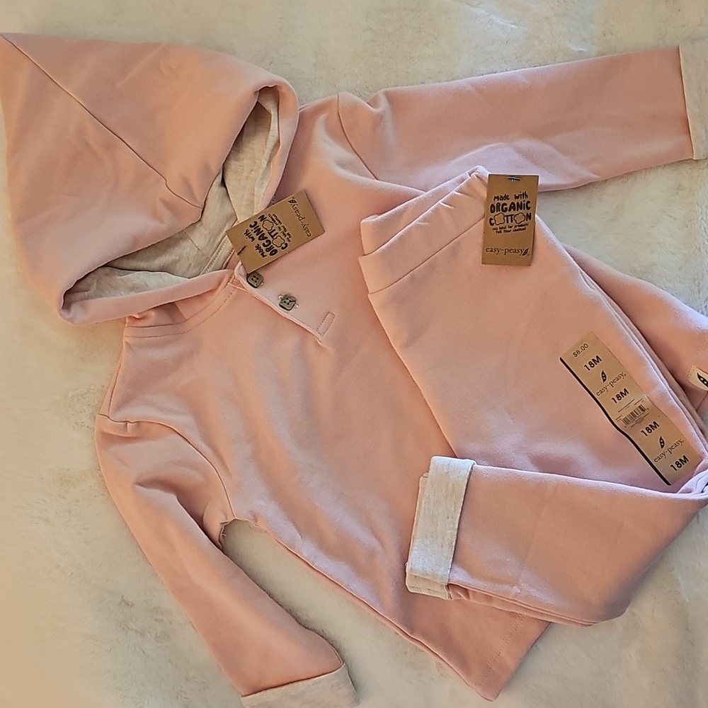 NWT-Pink Organic Cotton Baby Hoodie Set - Size 18 Months - Picture 2 of 4